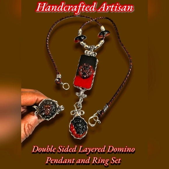 Layered Domino Pendant Necklace and Ring Set (Handcrafted Artisan) Unisex - Picture 1 of 5